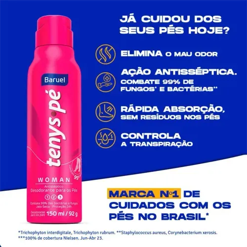 Desodorante Tenys Pé Baruel Jato Seco Woman 150ml
