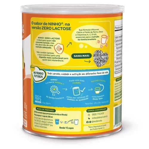 NINHO® Composto Lácteo Zero Lactose Lata 380g