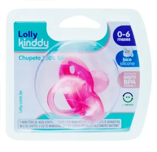 CHUPETA LOLLY KINDDY 100% SILICONE 0-6 MESES ROSA BPA FREE