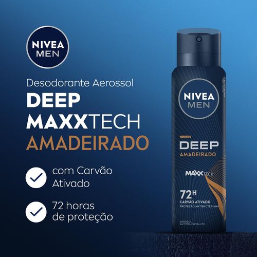 Desodorante Aerosol Nivea Men Deep Amadeirado MaxxTech 150ml