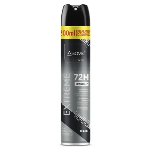 Antitranspirante Aerossol Above Men Extreme Invisible Black 200ml Spray Embalagem Econômica