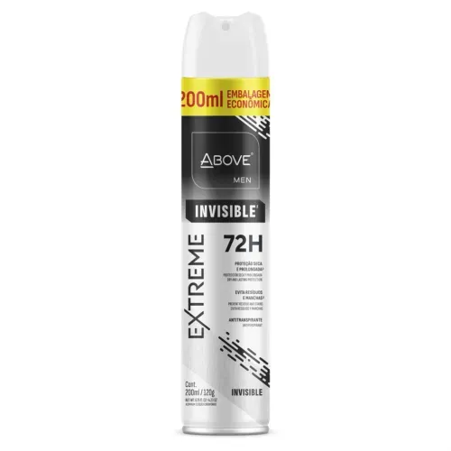 Antitranspirante Aerossol Above Men Extreme Invisible 200ml Spray Embalagem Econômica