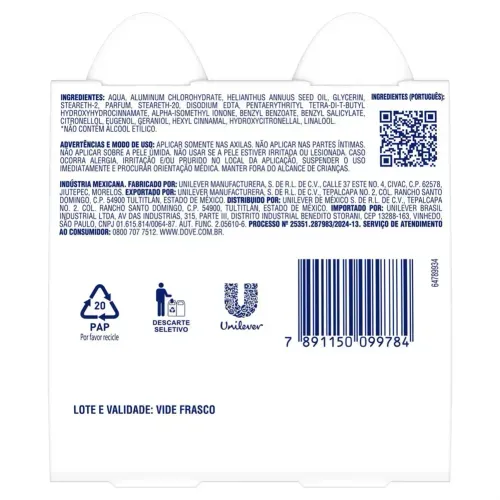 Desodorante Roll On Pack Dove Original com 2 Unidades 50ml