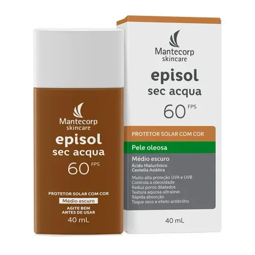 Protetor Solar Facial Episol Sec Acqua FPS 60 Médio Escuro 40ml