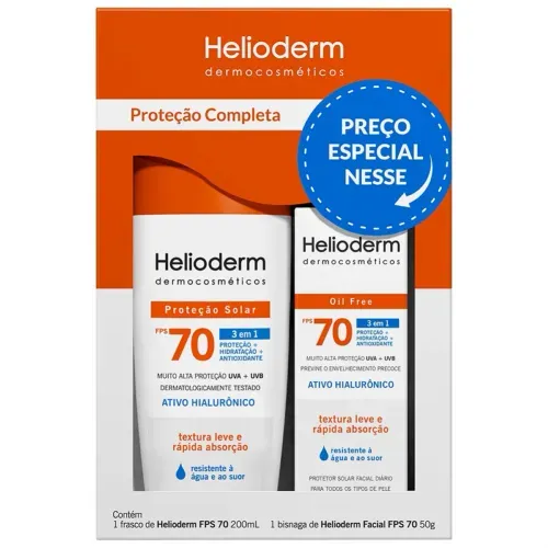 Kit Protetor Solar Helioderm FPS70 200ml + Protetor Facial FPS 70 50g