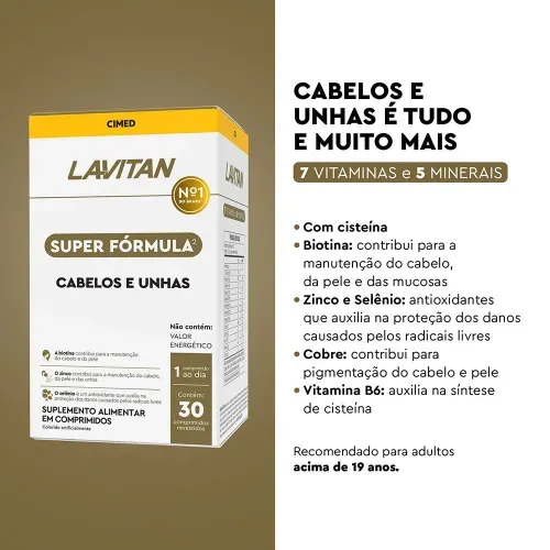 Lavitan Cabelos e Unhas Super Formula com 30 Comprimidos