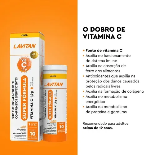 Lavitan Super Formula Vitamina C 1,9g com 10 Comprimidos Efervecentes