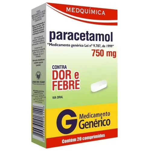 Paracetamol 750mg com 20 Comprimidos Medquimica