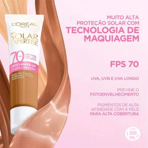 Protetor Solar Facial FPS 70 L'Oreal Paris Solar Expertise Efeito Make Up Cor 3.0 30g