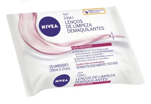 Lenço Demaquilante Nivea Limpeza Pele Seca 3 em1  com 25 unidades
