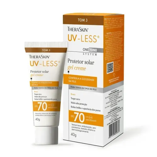 Protetor Solar Facial Gel Creme TheraSkin UV-Less FPS 70 Tom 3 40g