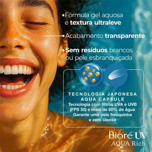 Protetor Solar Facial FPS 50 Bioré UV Aqua Rich Essence 70g