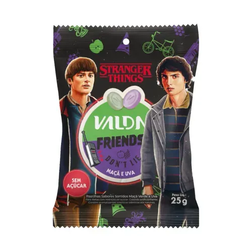 Pastilha Valda Stranger Things Friends Maça e Uva Sachê 25g