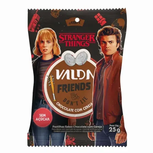 Pastilha Valda Stranger Things Friends Chocolate com Cereja Sachê 25g