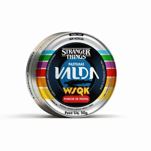 Pastilha Valda Stranger Things Wsqk Ponche de Frutas Sabores Sortidos Lata 50g