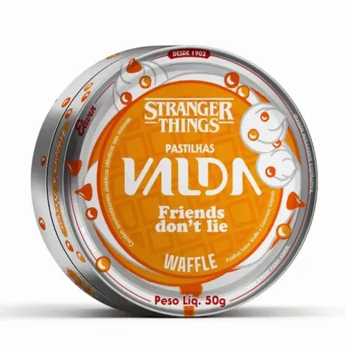 Pastilha Valda Stranger Things Friends Dont't Lie Waffle Lata 50g