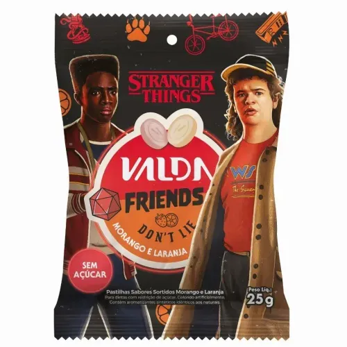Pastilha Valda Stranger Things Friends Dont't Lie Morango e Laranja Sem Açúcar Sachê 25g