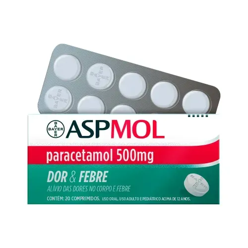 Aspmol Paracetamol 500mg com 20 Comprimidos
