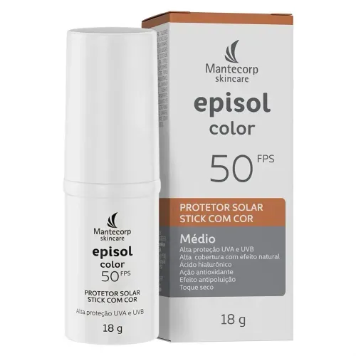 Protetor Solar Facial Episol Color Stick FPS 50 Médio 18g