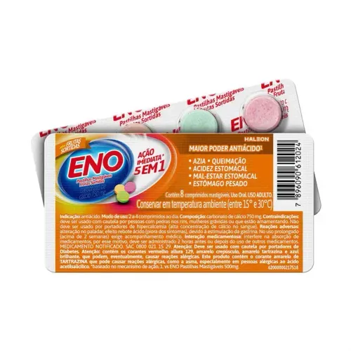 Pastilhas Mastigaveis Eno Sabor Frutas Sortidas com 8 Pastilhas