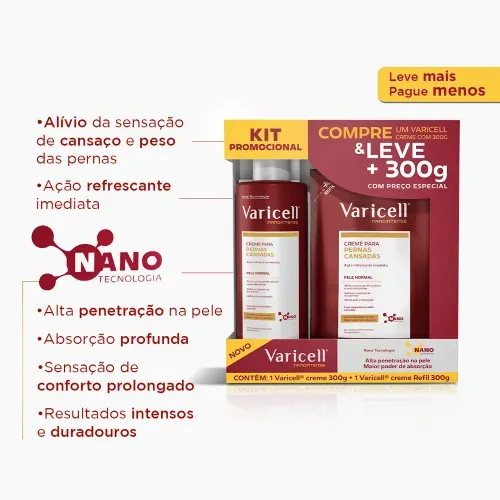 Kit Varicell Creme para Pernas Cansadas 300g + Refil 300g