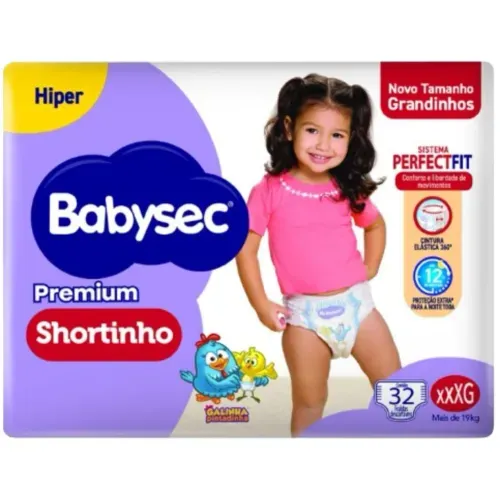 Fralda Babysec Premium Shortinho Hiper XXXG com 32 Unidades