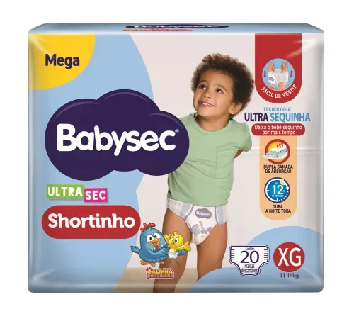 Fralda Babysec Ultra Sec Shortinho Mega XG com 20 Unidades