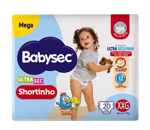 Fralda Babysec Ultra Sec Shortinho Mega XXG com 20 Unidades