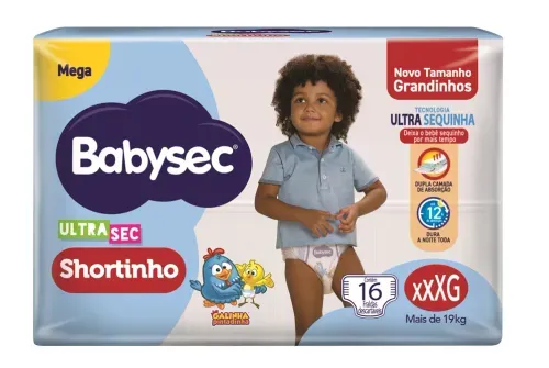 Fralda Babysec Ultra Sec Shortinho Mega XXXG com 16 Unidades
