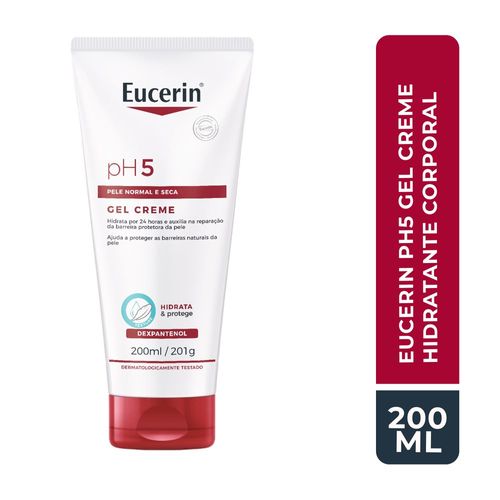 EUCERIN Gel Creme Hidratante Corporal pH5 200ml, Textura Ultraleve, Dexpantenol, Hidratação Diária, Pele Sensível e Seca