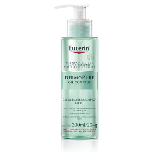 EUCERIN Gel de Limpeza Facial Antiacne Dermo Pure Gentil 200ml, Pele Mista e Oleosa, Suave, Demaquilante