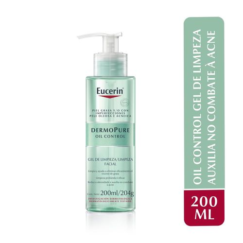 EUCERIN Gel de Limpeza Facial Antiacne Dermo Pure Gentil 200ml, Pele Mista e Oleosa, Suave, Demaquilante