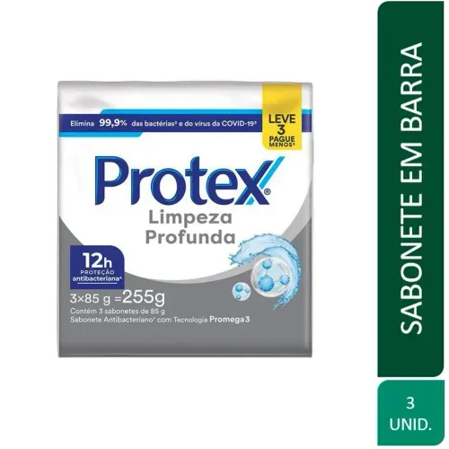 Sabonete Barra Protex Limpeza Profunda de 85g com 3 Unidades