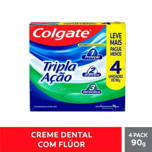 Kit Creme Dental Colgate Tripla Ação Menta Original com 4 Unidades de 90g