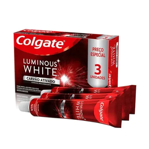 Kit Creme Dental Colgate Luminous White Carvão Ativado 70g  3 Unidades