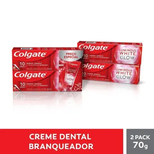 Kit Creme Dental Colgate Luminous White Glow 70g  2 Unidades