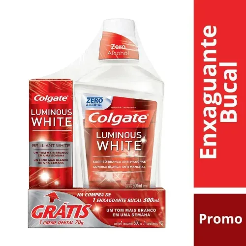Kit Creme Dental Colgate Luminous White + Enxaguante Bucal Luminous 500ml
