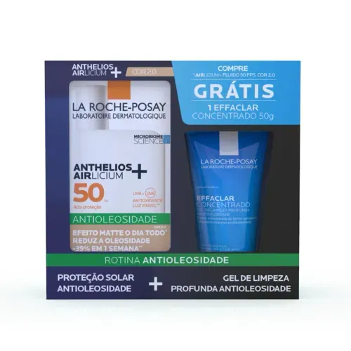 Kit Protetor Solar Facial Anthelios Aircilium FPS50 Cor 2.0 40g + Gel de Limpeza Concentrado Effaclair 50g