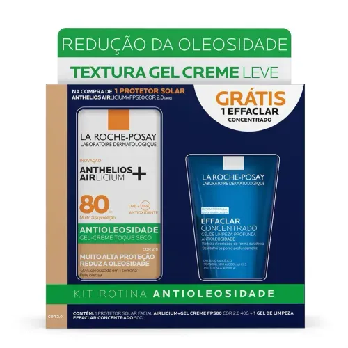 Kit Protetor Solar Facial Anthelios Airlicium FPS 70 Cor 2.0 40g + Gel de Limpeza Effaclar Concentrado 50g