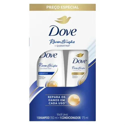 Kit Dove Shampoo 350ml + Condicionador 175ml Reconstrução de Queratina