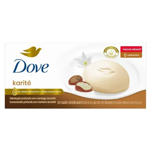 Kit Sabonete Barra Dove Delicious Care Karité e Baunilha 90g Com 6 Unidades