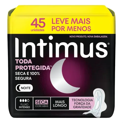 Absorvente Intimus Noturno Toda Protegida Cobertura Seca Com Abas com 45 unidades