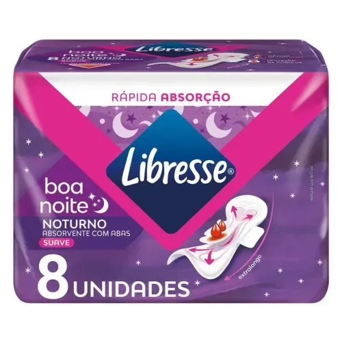 Absorvente Noturno com Abas Suave Libresse com 8 Unidades