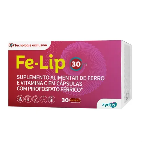 Fe-Lip 30 mg Suplemento Alimentar Ferro e Vit C com 30 Cápsulas