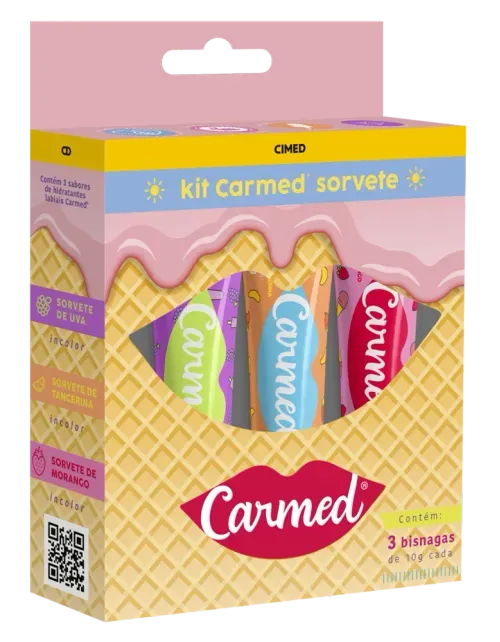 Kit Hidratante Labial Carmed Sorvete FPS15 Incolor com 3 Bisnagas 10g