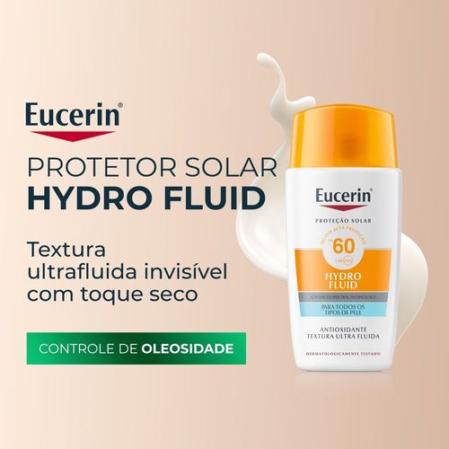 EUCERIN Protetor Solar Facial Ultra Fluido FPS 60 50ml, Hydro Fluid, Antioleosidade, Antioxidante, Rosto, Proteção UVA, UVB e Luz Visível