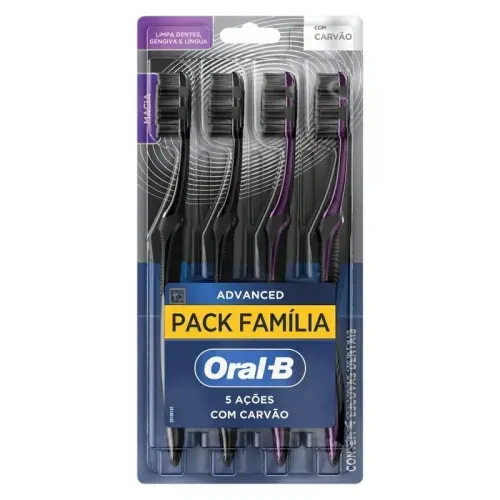 Escova Dental Oral-B 5 Ações Com Carvão Advanced Macia Com 4 Unidades