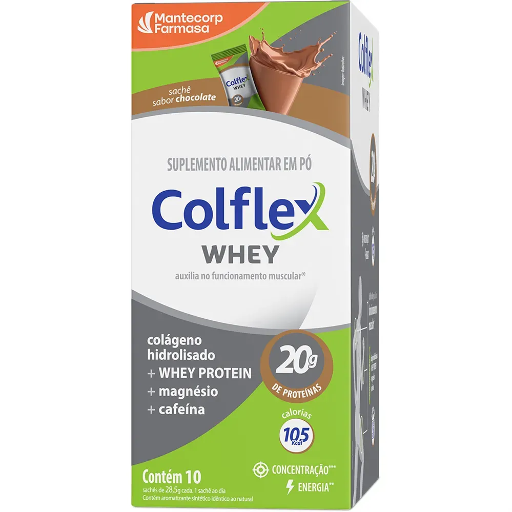 Encontraproduto.com.br - Colflex Whey Protein Chocolate – 10 Sachês c/ 20g de Proteína
