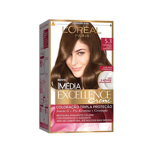 Tintura Creme Imédia Excellence 5.3 Castanho Claro Dourado kit