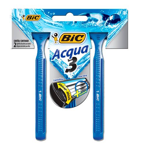 Aparelho de Barbear Bic 3 acqua azul com 2 unidades